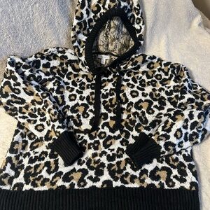 Nine West Leopard Print Hooded Sweater